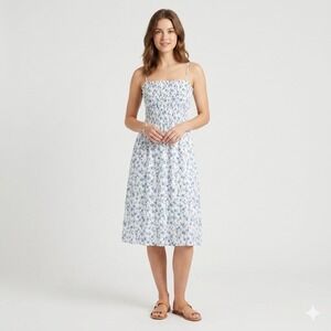 Reformation Sable Midi Dress Blue White Floral Smocked Size Small